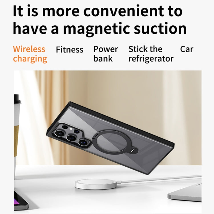For Samsung Galaxy S24 Ultra 5G Transparent MagSafe Magnetic Rotating Ring Holder Phone Case