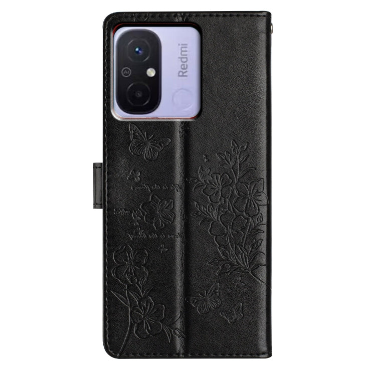 For Redmi 12C Butterflies and Flowers Leather Phone Case