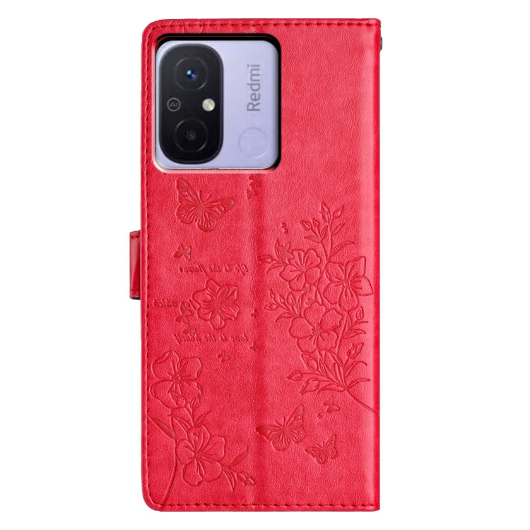 For Redmi 12C Butterflies and Flowers Leather Phone Case