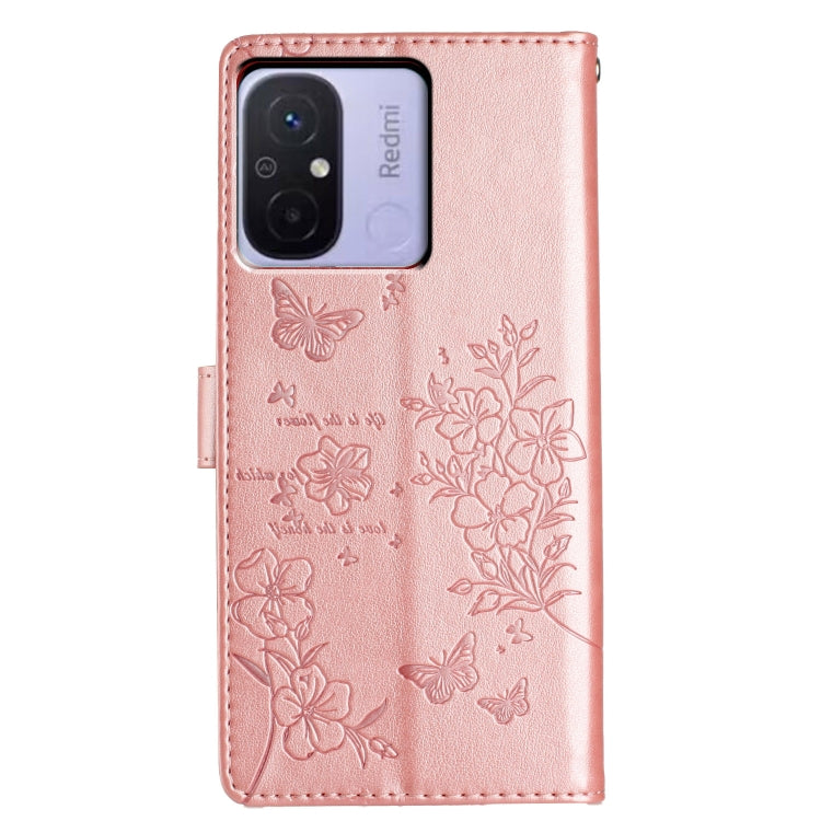 For Redmi 12C Butterflies and Flowers Leather Phone Case