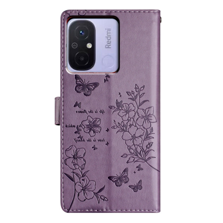 For Redmi 12C Butterflies and Flowers Leather Phone Case