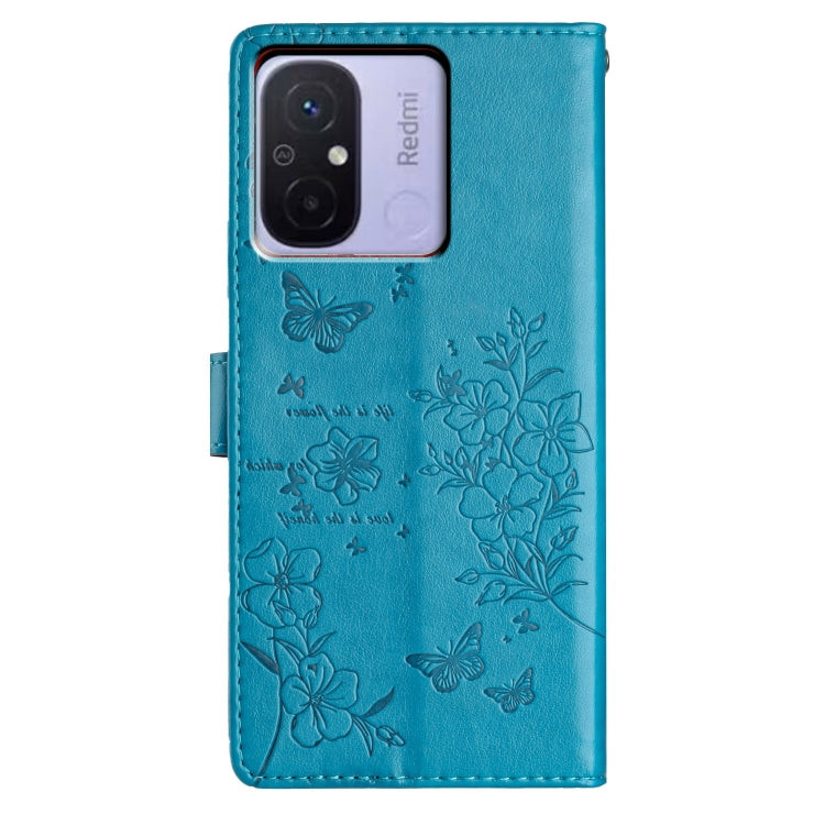 For Redmi 12C Butterflies and Flowers Leather Phone Case