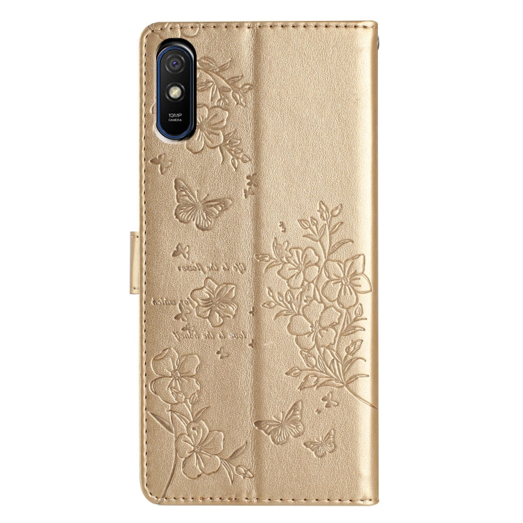 For Redmi 9A Butterflies and Flowers Leather Phone Case