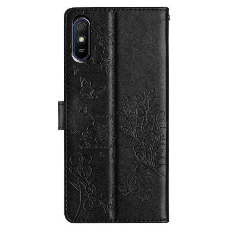 For Redmi 9A Butterflies and Flowers Leather Phone Case