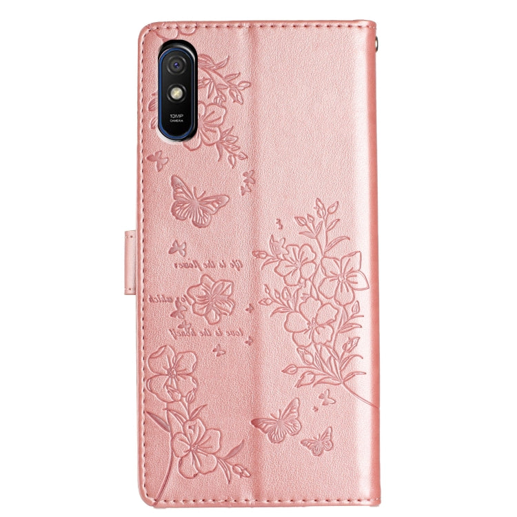 For Redmi 9A Butterflies and Flowers Leather Phone Case