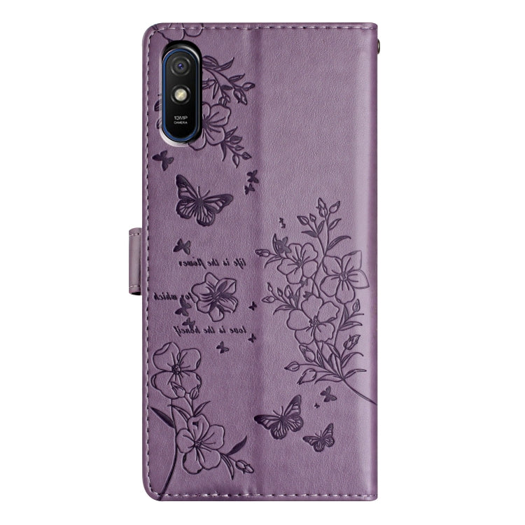 For Redmi 9A Butterflies and Flowers Leather Phone Case