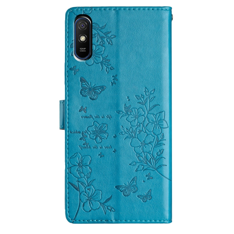 For Redmi 9A Butterflies and Flowers Leather Phone Case