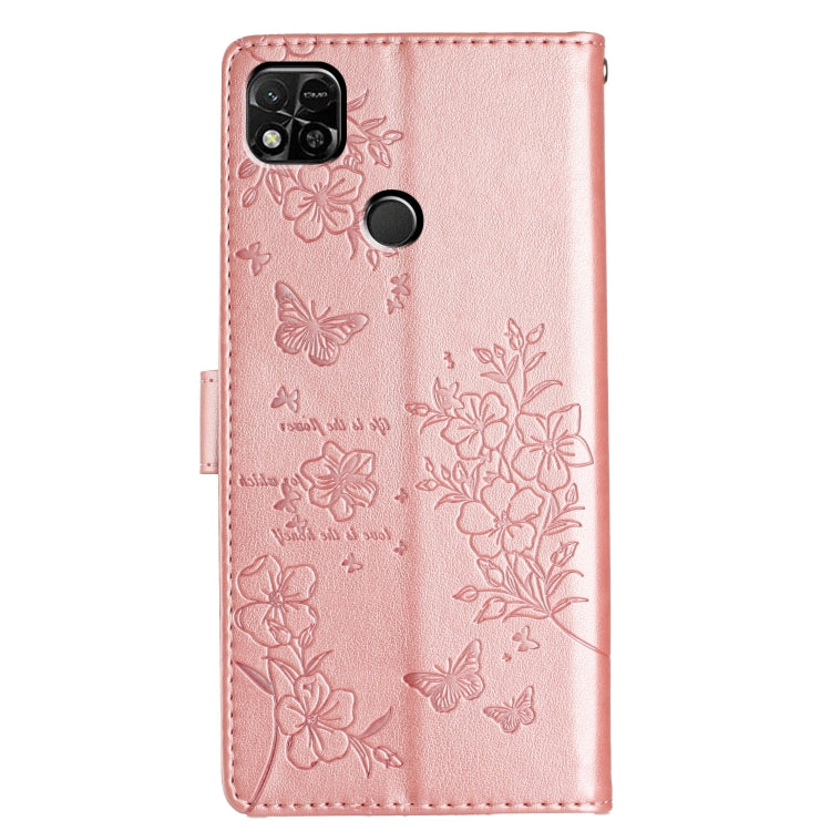 For Redmi 9C Butterflies and Flowers Leather Phone Case