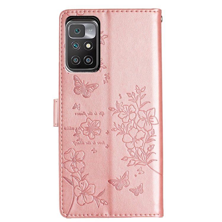 For Redmi 10 Butterflies and Flowers Leather Phone Case