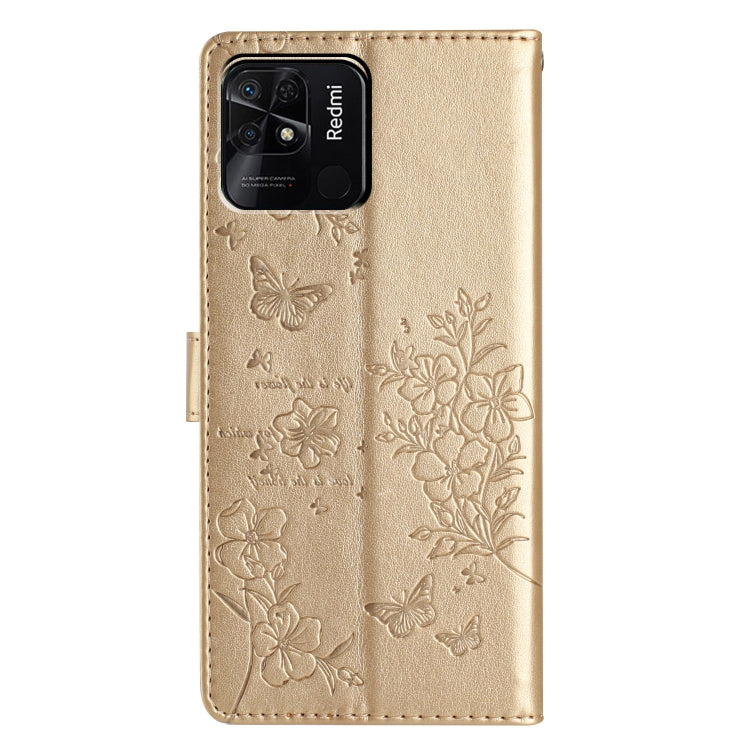 For Redmi 10C Butterflies and Flowers Leather Phone Case
