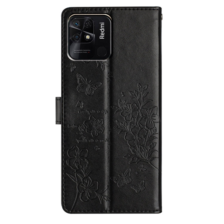 For Redmi 10C Butterflies and Flowers Leather Phone Case