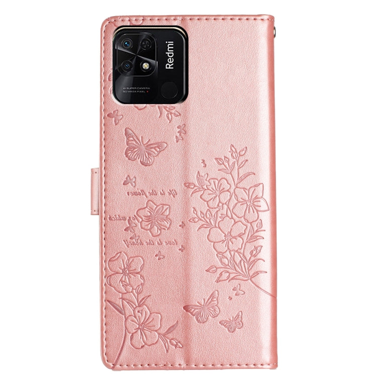 For Redmi 10C Butterflies and Flowers Leather Phone Case