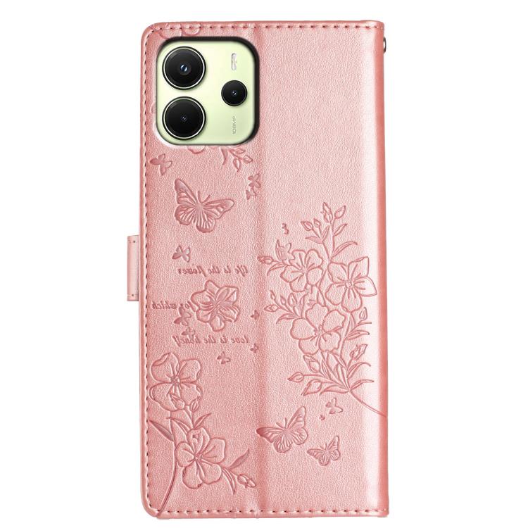 For Redmi Note 14 4G 163.25mm Butterflies and Flowers Leather Phone Case