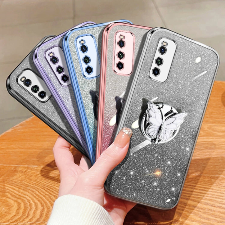 For vivo iQOO Neo3 Plated Gradient Glitter Butterfly Holder TPU Phone Case