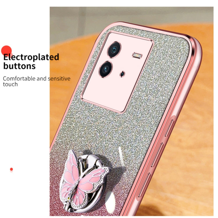 For vivo iQOO Neo6 Plated Gradient Glitter Butterfly Holder TPU Phone Case