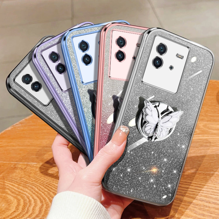 For vivo iQOO Neo6 Plated Gradient Glitter Butterfly Holder TPU Phone Case