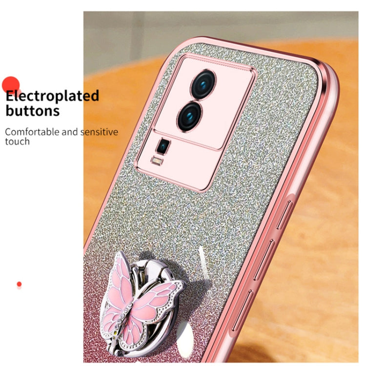 For vivo iQOO Neo7 Plated Gradient Glitter Butterfly Holder TPU Phone Case