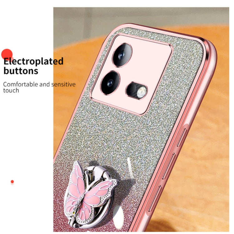 For vivo iQOO Neo8 Plated Gradient Glitter Butterfly Holder TPU Phone Case