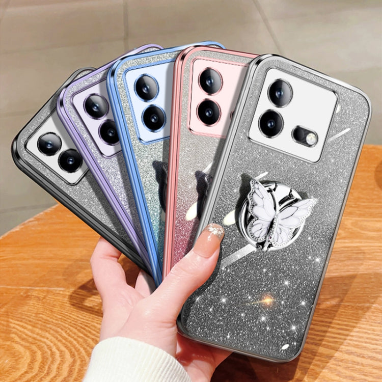 For vivo iQOO Neo8 Plated Gradient Glitter Butterfly Holder TPU Phone Case