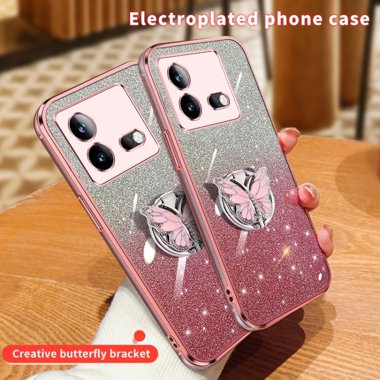 For vivo iQOO Neo8 Plated Gradient Glitter Butterfly Holder TPU Phone Case