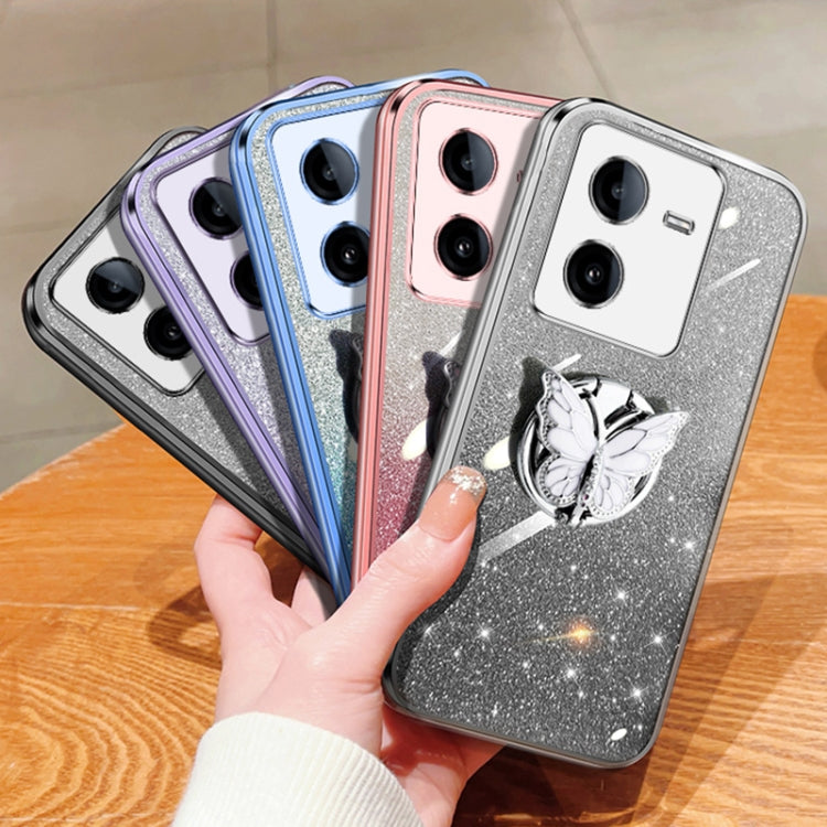 For vivo iQOO Neo Z8X Plated Gradient Glitter Butterfly Holder TPU Phone Case