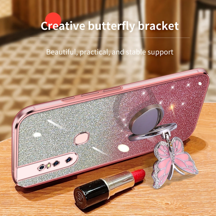 For vivo S1 Plated Gradient Glitter Butterfly Holder TPU Phone Case
