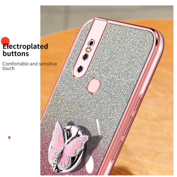 For vivo S1 Plated Gradient Glitter Butterfly Holder TPU Phone Case