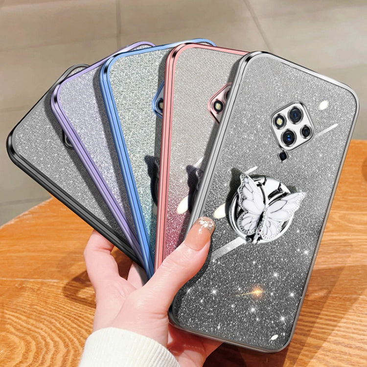 For vivo S5 Plated Gradient Glitter Butterfly Holder TPU Phone Case
