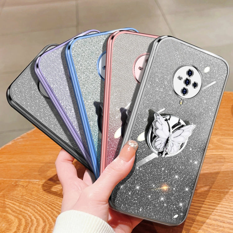 For vivo S6 Plated Gradient Glitter Butterfly Holder TPU Phone Case