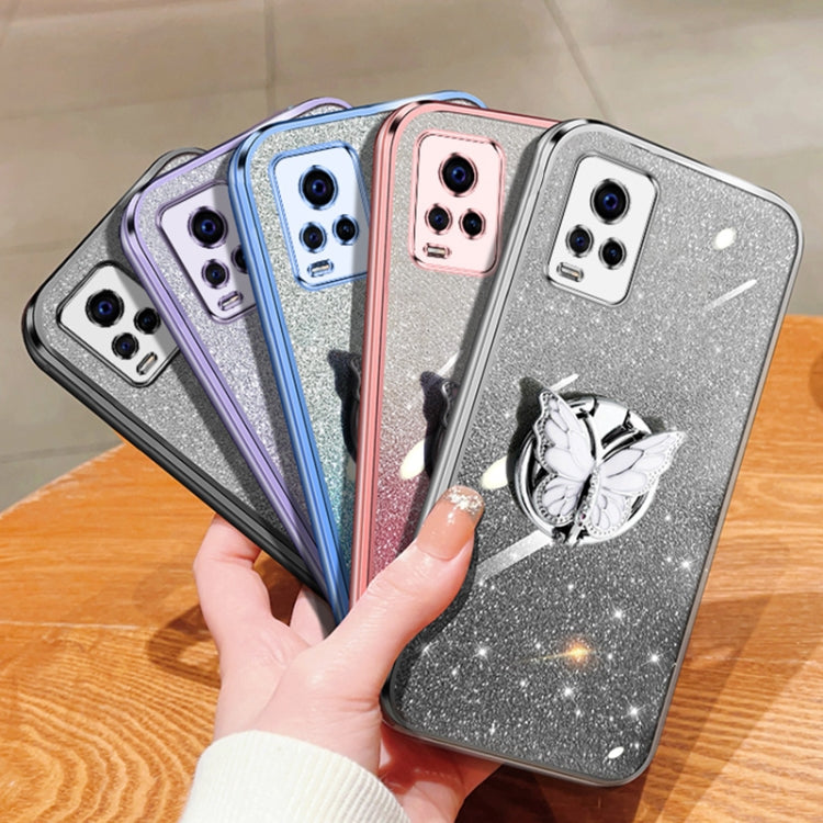 For vivo S7 / V20 Pro Plated Gradient Glitter Butterfly Holder TPU Phone Case