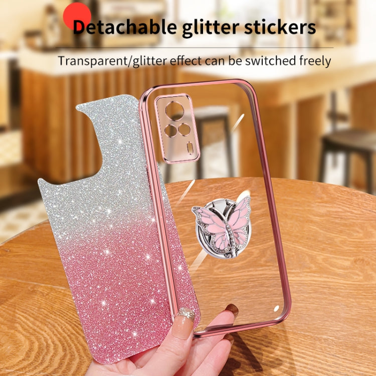 For vivo S9e Plated Gradient Glitter Butterfly Holder TPU Phone Case