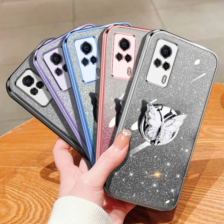 For vivo S9e Plated Gradient Glitter Butterfly Holder TPU Phone Case