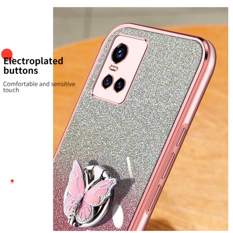 For vivo S10 Plated Gradient Glitter Butterfly Holder TPU Phone Case