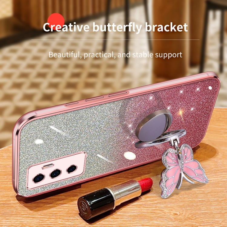 For vivo S10e Plated Gradient Glitter Butterfly Holder TPU Phone Case
