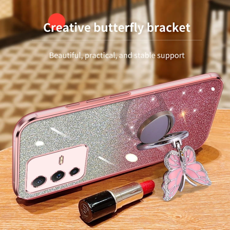 For vivo S12 Pro Plated Gradient Glitter Butterfly Holder TPU Phone Case