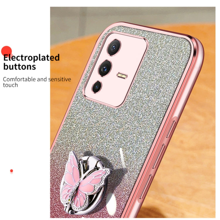 For vivo S12 Pro Plated Gradient Glitter Butterfly Holder TPU Phone Case