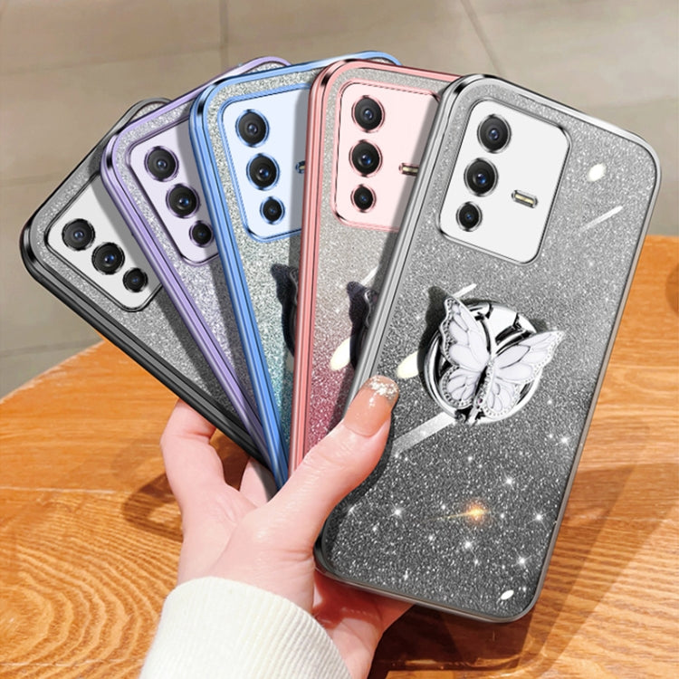 For vivo S12 Pro Plated Gradient Glitter Butterfly Holder TPU Phone Case