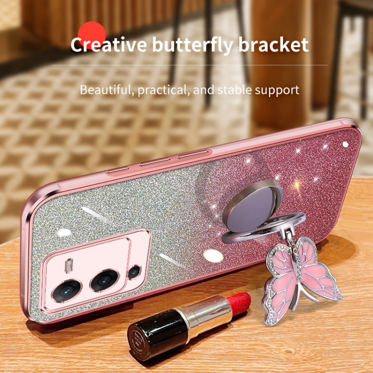 For vivo S15 Plated Gradient Glitter Butterfly Holder TPU Phone Case