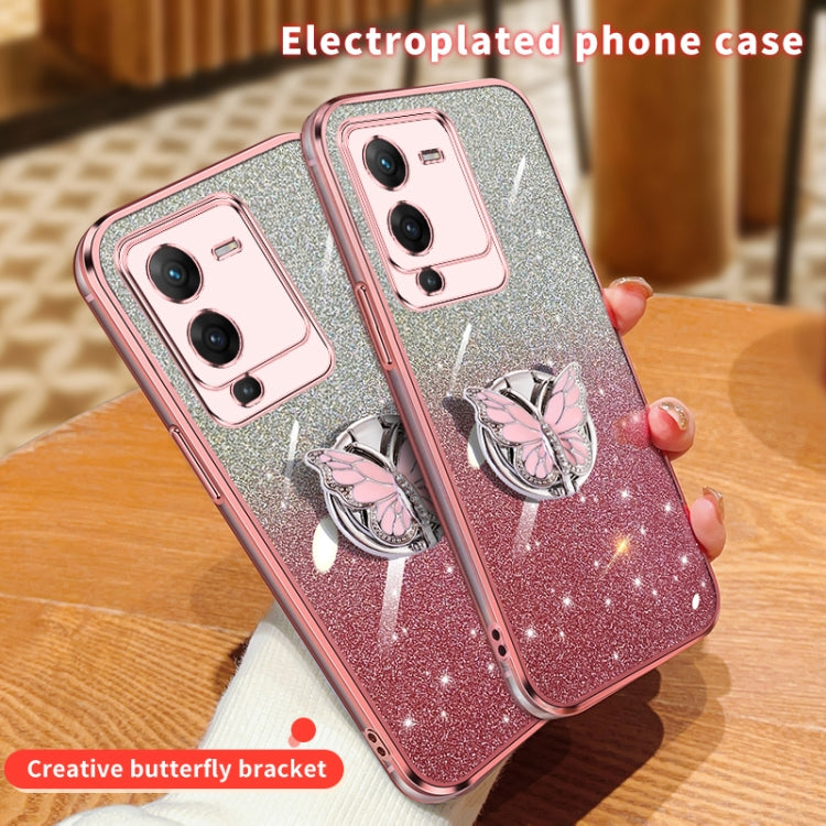 For vivo S15 Plated Gradient Glitter Butterfly Holder TPU Phone Case