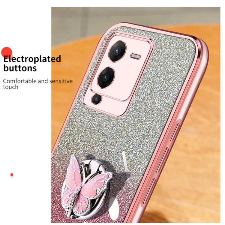 For vivo S15 Plated Gradient Glitter Butterfly Holder TPU Phone Case