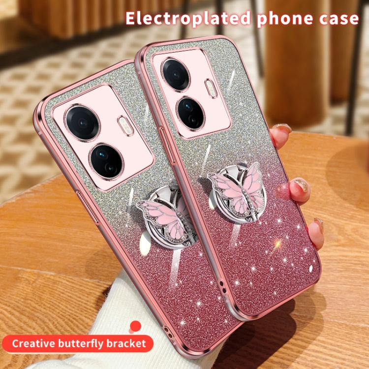 For vivo S15e / T1 Pro Plated Gradient Glitter Butterfly Holder TPU Phone Case