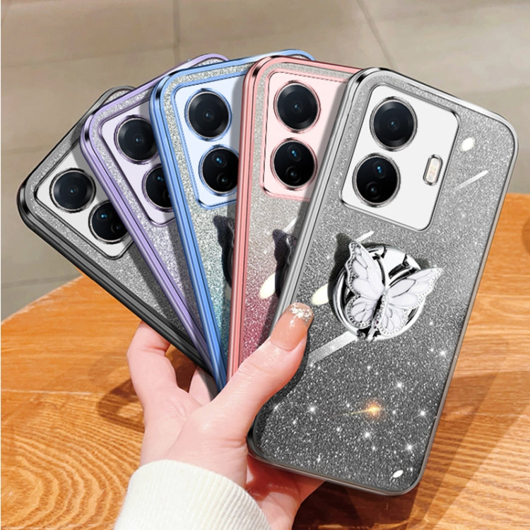 For vivo S15e / T1 Pro Plated Gradient Glitter Butterfly Holder TPU Phone Case