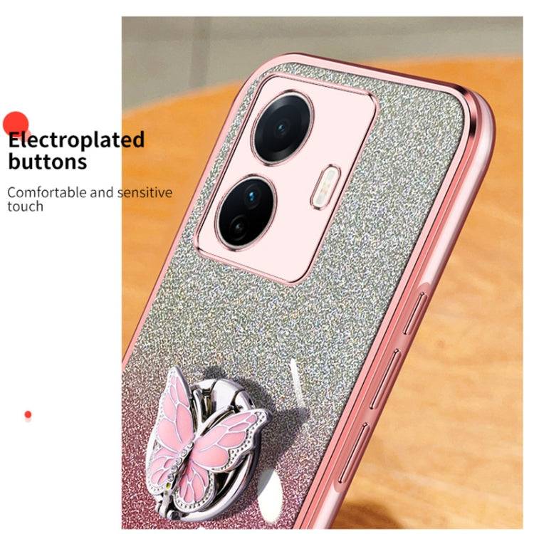 For vivo S15e / T1 Pro Plated Gradient Glitter Butterfly Holder TPU Phone Case