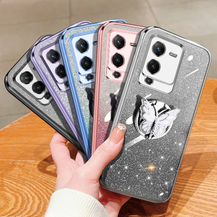 For vivo S15 Pro Plated Gradient Glitter Butterfly Holder TPU Phone Case