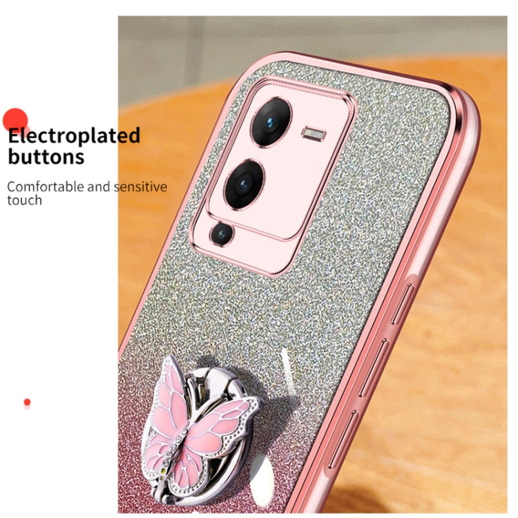 For vivo S15 Pro Plated Gradient Glitter Butterfly Holder TPU Phone Case