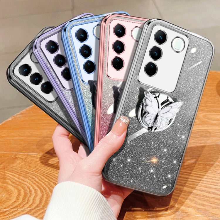 For vivo S16 / S16 Pro Plated Gradient Glitter Butterfly Holder TPU Phone Case