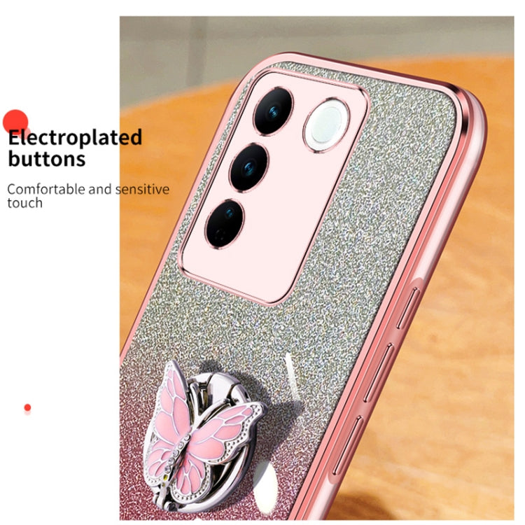 For vivo S16 / S16 Pro Plated Gradient Glitter Butterfly Holder TPU Phone Case