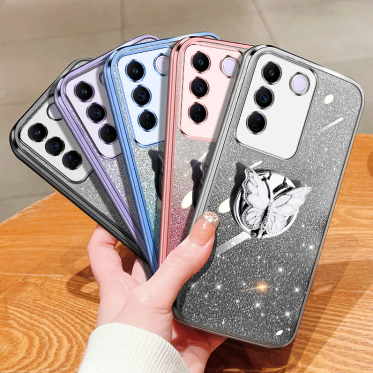 For vivo S16e Plated Gradient Glitter Butterfly Holder TPU Phone Case