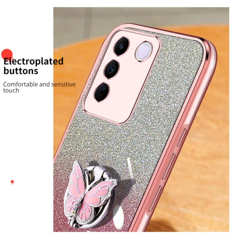 For vivo S16e Plated Gradient Glitter Butterfly Holder TPU Phone Case