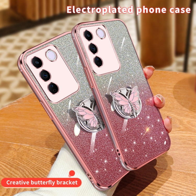 For vivo S16e Plated Gradient Glitter Butterfly Holder TPU Phone Case